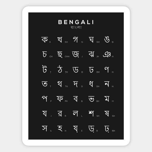 Bengali Alphabet Chart Bengali Language Chart Black Bengali Magnet TeePublic